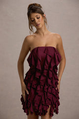 It Girl | Plum Bandeau Bodycon Mini Dress With Ruffles