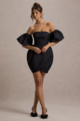 Ramone | Black Bardot Mini Dress With Tulip Hem