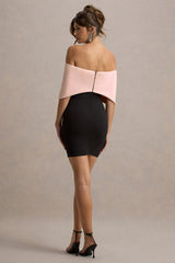 Sadie | Black & Pink Bow Bardot Mini Dress