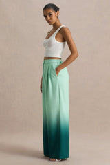 Safia | Emerald Ombre Satin Wide-Leg Trousers