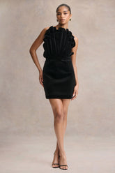 Polly | Black Velvet Ruffled Strapless Mini Dress