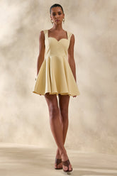 Katya | Lemon Sweetheart-Neck Skater Mini Dress