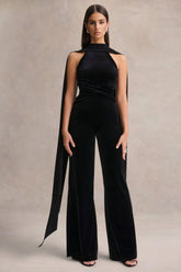 Madalina | Black High-Neck Jumpsuit With Scarf-Detail