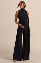 Renza | Black High-Neck Maternity Jumpsuit With Scarf Detail