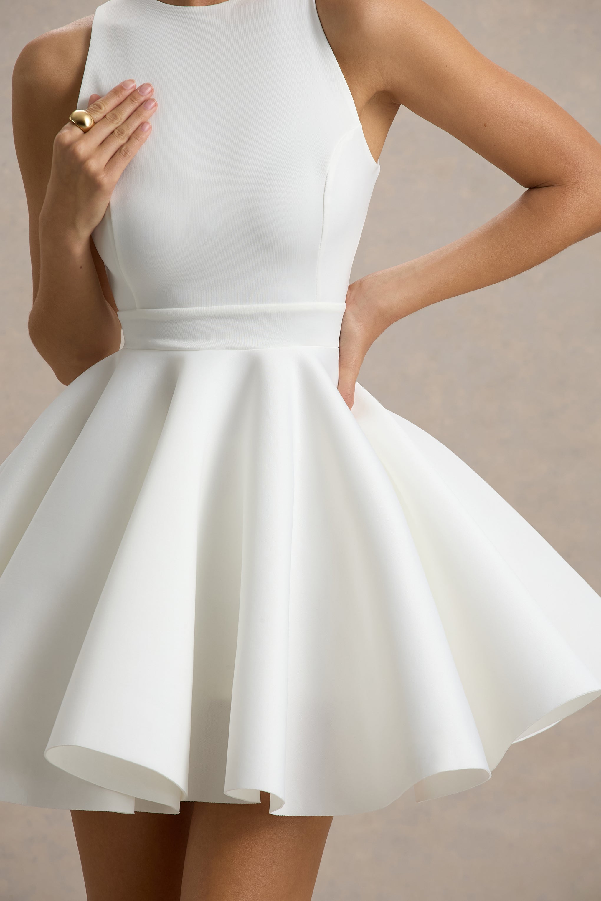 Waverly | White Racer-Neck Sleeveless Skater Mini Dress