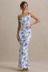 Lita | Blue Floral Print Twisted Asymmetric Maxi Dress