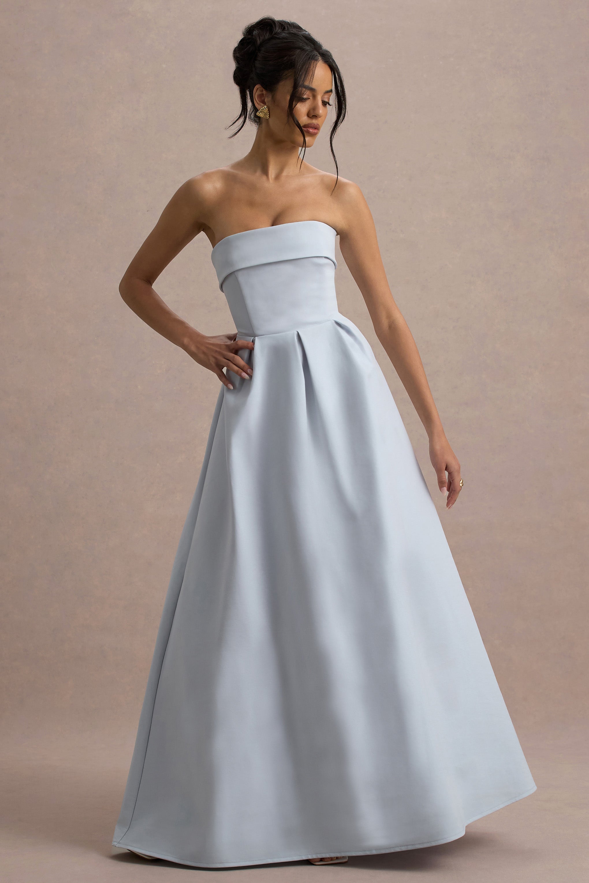 Maddalena | Powder Blue Bandeau Skater Maxi Dress