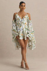 Anaya | Lemon Floral Print Chiffon Playsuit With Long Sleeves