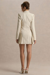 Blossoming | Nude Plunge-Neck Tailored Mini Dress With Pleating