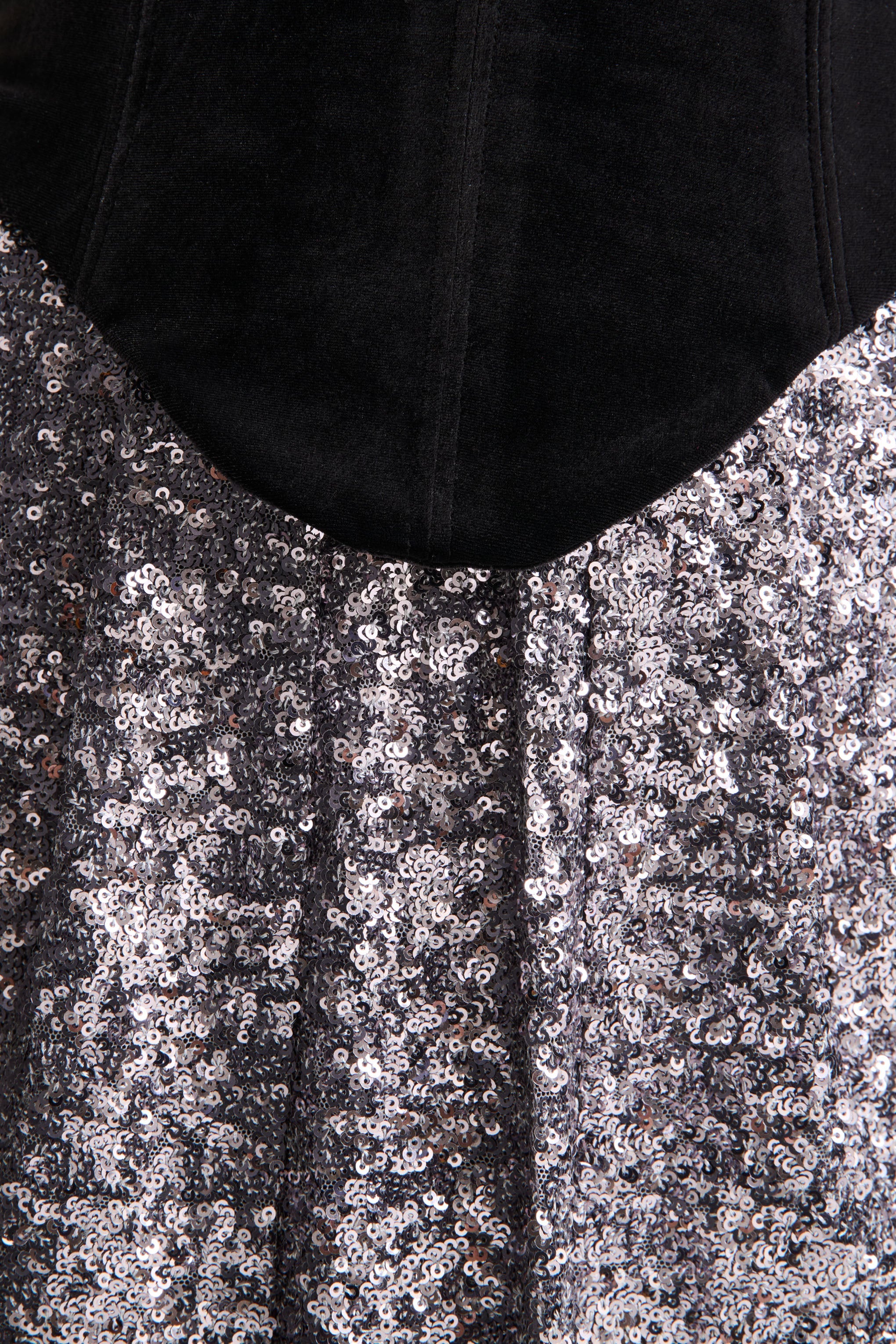 Aeris | Black Velvet And Silver Sequin Plunge-Neck Maxi Dress