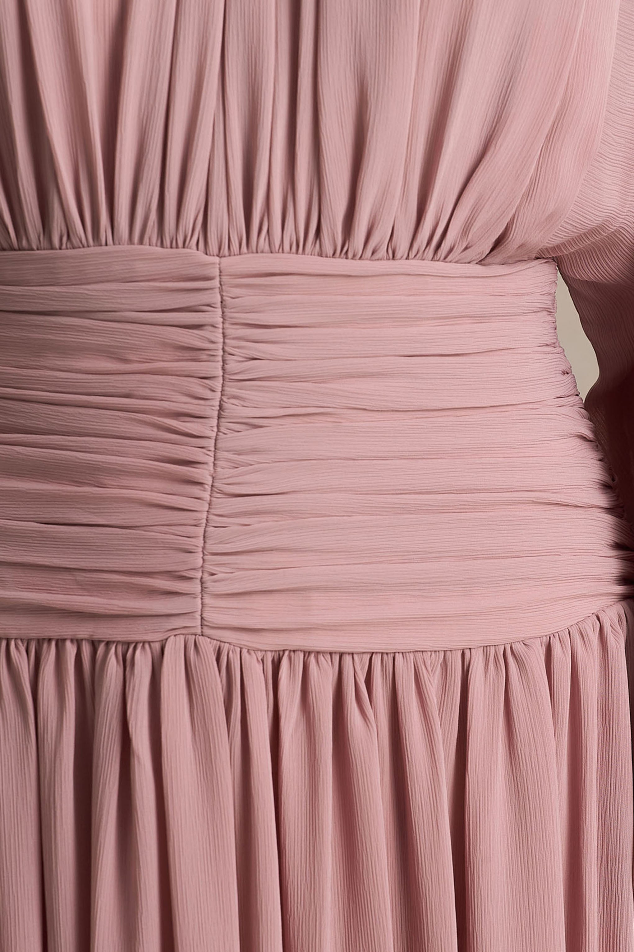 Annabel | Dusty Pink High-Neck Midi Dress With Pleating