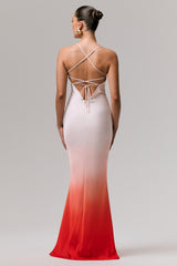 Lucie | Red Ombre Satin Cowl-Neck Maxi Dress